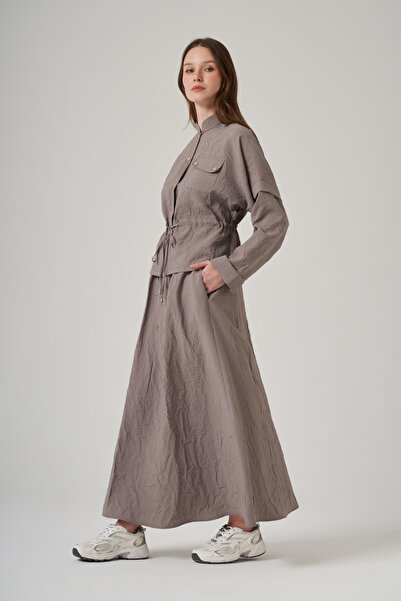 Nuss طقم تنورة وسترة من قماش كراش 1090 كاكي