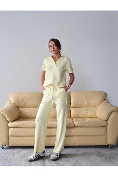 DE'VESTA Polo Yaka Μοντάλ Stripe με ρέλι Basic Daily Άνετο Κομψό Σετ Φόρμας