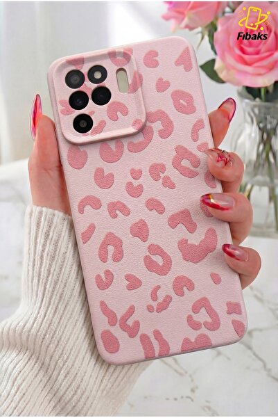 Fibaks Oppo Reno 5 Lite Kılıf Pembe Leopar Şık Tasarımlı Premium İnce Soft Si...