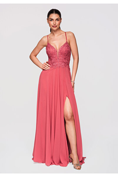Larica OMBRE Dámské Společenské Šaty Maxi LA-OM-DLR309 Korálová
