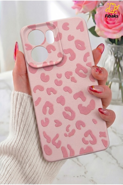 Fibaks Oppo Reno 13F 5G Kılıf Pembe Leopar Şık Tasarımlı Premium İnce Soft Si...