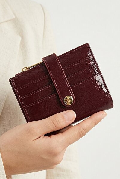 InStyle Card Holder Compartment Snap Detail Women's Wallet Claret Red