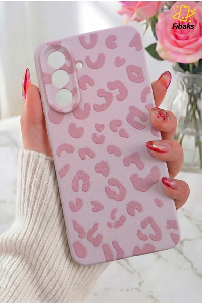 Fibaks Galaxy A56 Kılıf Pembe Leopar Şık Tasarımlı Premium İnce Soft Silikon