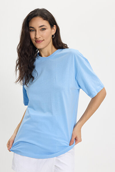 Tudors Γυναικεία μπλούζα με λεπτή εφαρμογή, 100% βαμβακερή, κοντομάνικη, μπλε...