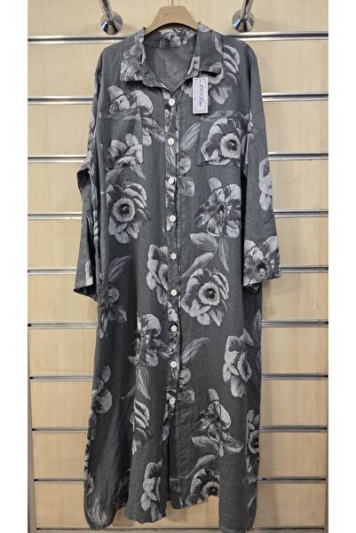 Park Moda Ιταλικό λινό μακρύ φόρεμα-πουκάμισο