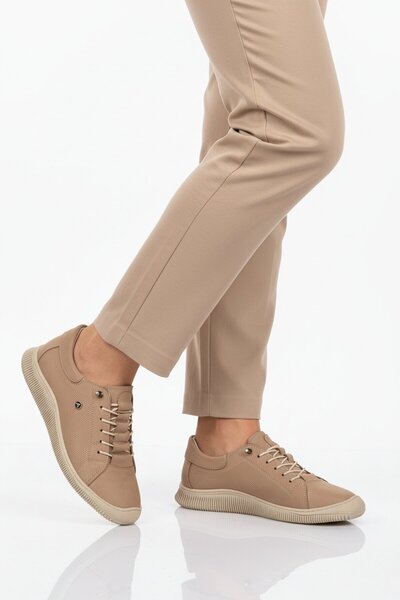 Aspor Beige Nubuck Genuine Leather Women's Casual Shoes