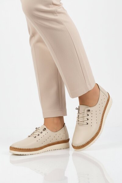Aspor Beige Genuine Leather Women's Casual Shoes