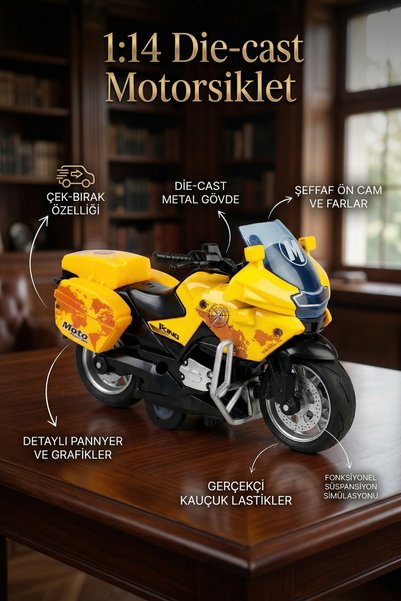 craftivio 1:14 Ölçek Die-Cast Metal Çek Bırak Oyuncak Motosiklet