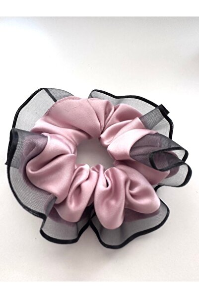 ALS Tasarım Dünyası Powder Color Edges Tulle Detailed Scrunchie Large Size Ba...