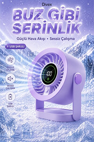 Divex Buz Etkili Masaüstü Vantilatör - Dijital Göstergeli, USB Şarjlı, Güçlü ...