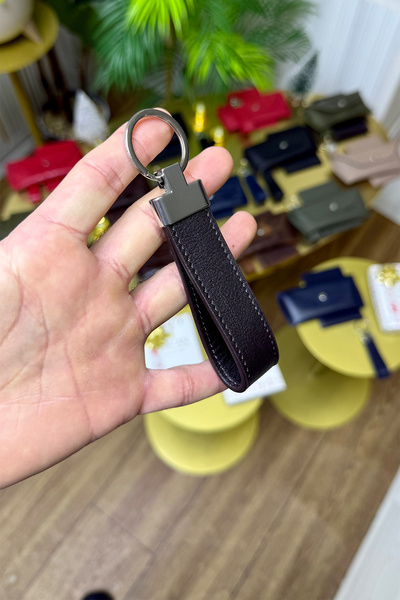 CüzCan Kahverengi Hakiki Deri Premium Anahtarlık Kişiye Özel İsim Baskılı