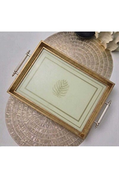 Öykü Modern Klasik Dekoratif Tepsi – Gold Çerçeveli ve Kulplu Çay Kahve & Sun...