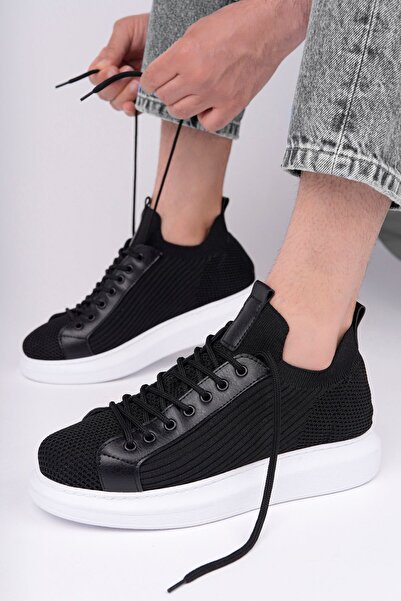 pabucmarketi Lace-Up Textile Men's Sports Shoes Black