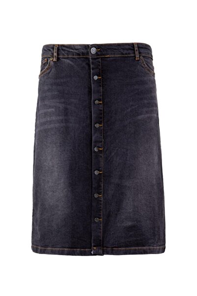 Roxxlen Γυναικεία φούστα με κουμπιά σε όλο το μήκος, σε μεγάλο μέγεθος, μαύρη