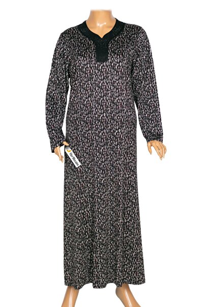 HESNA Γυναικείο Μαύρο Φόρεμα Μεγάλου Μεγέθους με Κούπες και Σχέδιο 1