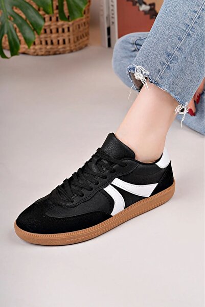pabucmarketi Lace-Up Unisex Sports Shoes Black White
