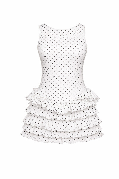 La Sarta Σαρδινιά Φόρεμα με λαιμόκοψη halter, βολάν και σορτς, μαύρο πουά