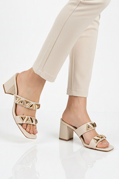 Aspor Beige Women's Heeled Slippers