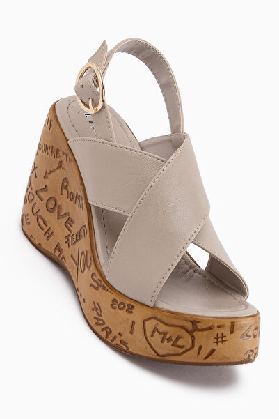 Limoya Γυναικεία σανδάλια Jenifer Beige με σφήνα στη φτέρνα