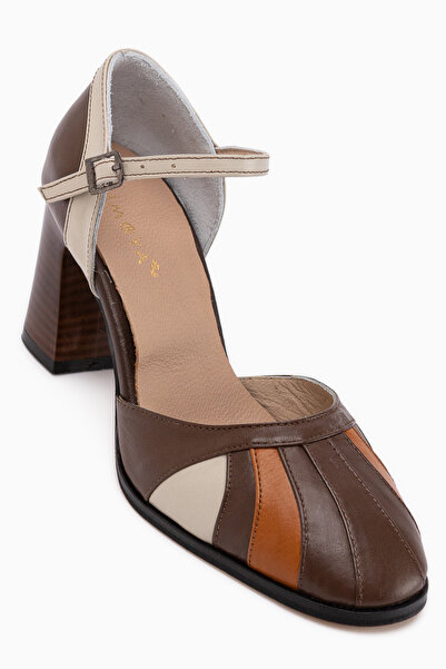 Limoya Γυναικεία πέδιλα με τακούνι Hira από γνήσιο δέρμα σε καφέ χρώμα, με κλ...