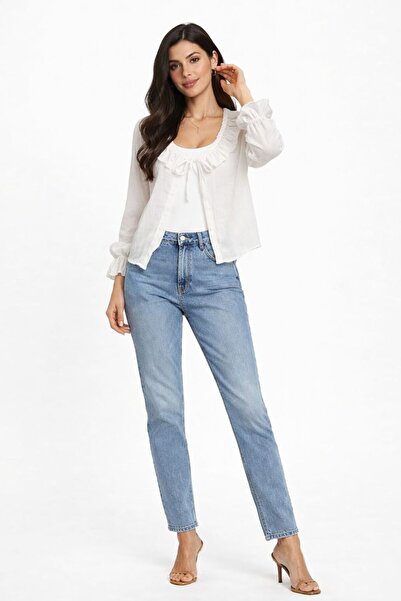 LE CARAMBOLE Γυναικεία ζακέτα με λευκό γιακά και λεπτομέρεια βολάν