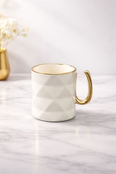 YzHome Porselen Yaldızlı Gold Detaylı Harfli Kupa Harf Bardak 220ml