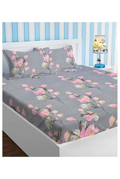 BSB HOME Premium Glace Cotton 180 TC Double Fitted Bedsheet Set with 2 Pillow...