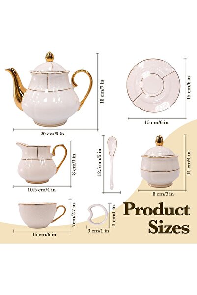 B & S Elegant B&S 31-Piece Porcelain Tea Set for 6 – Vintage Style Teapot, Cups, Saucers, Plates, Spoons