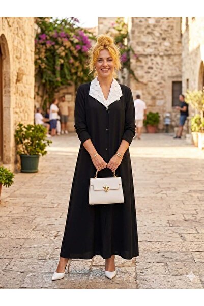 MYMİSİY ÖZEL TASARIM YAKA MODELLİ FERACE ABAYA DÜĞMELİ