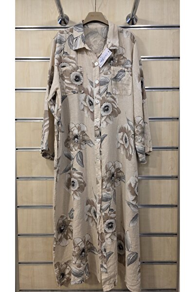 Park Moda Ιταλικό λινό μακρύ φόρεμα-πουκάμισο