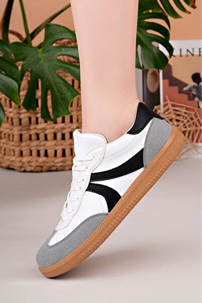pabucmarketi Lace-Up Unisex Sports Shoes White Black