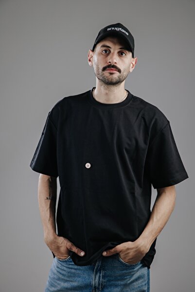 Snugface The Button Oversized Mens Tshirts, Black, SF15-6BLK , Size-M