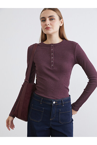 LC Waikiki Women's Ribbed Bodysuit with a Crew Neck
