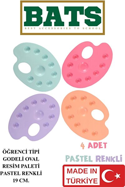 BATS 19 CM. GODELİ OVAL RESİM PALETİ PASTEL RENKLİ 4 ADET