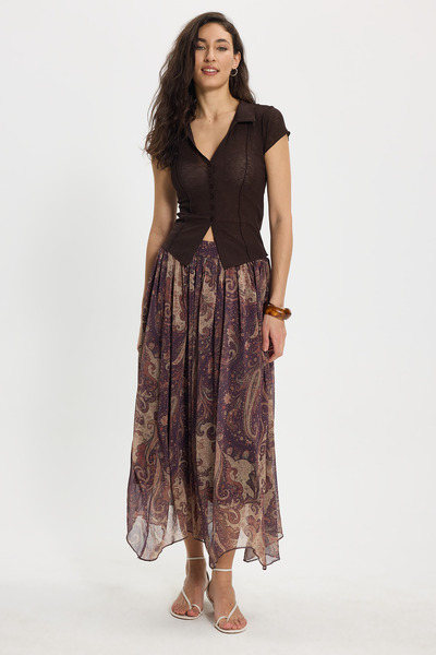 Tudors Γυναικεία φούστα μίντι σιφόν με ελαστική μέση και μοτίβο Relax Fit