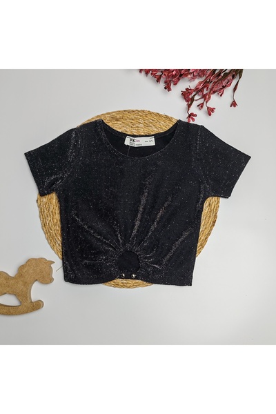 moda rüyası بلوزة سويت شيرت سوداء لامعة للفتيات