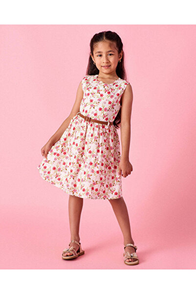 REDTAG Girls Pink Floral Sleeveless Dress