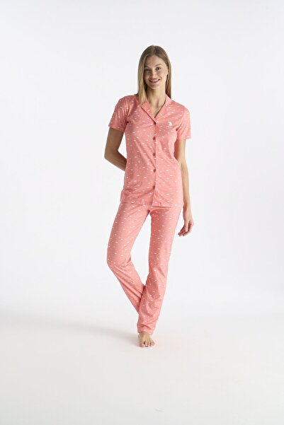 U.S. Polo Assn. 20233 Γυναικείο σετ πιτζάμες με κοντομάνικο πουκάμισο σολομού...