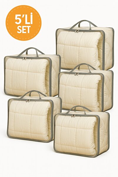 handanca 5'li Set Hurç 41x51x16 cm Yorgan, Battaniye Saklama ve Düzenleme Çan...