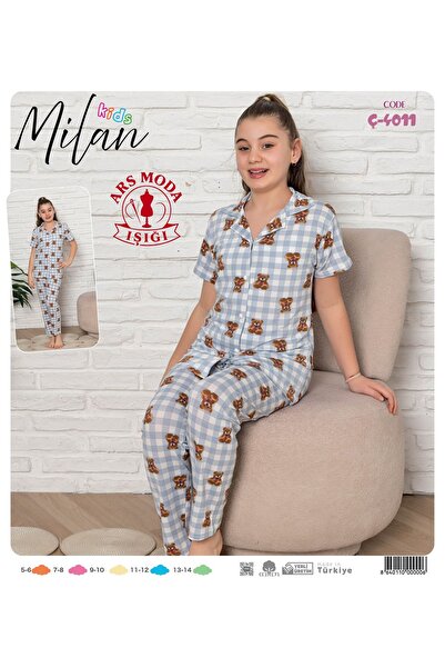 ars moda ışığı Milan Light Blue Teddy Bear Patterned Half Buttoned