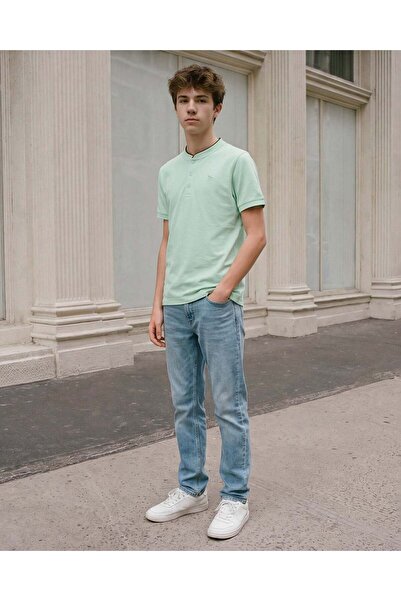 REDTAG Boys Mint Mandarin Collar T-shirt