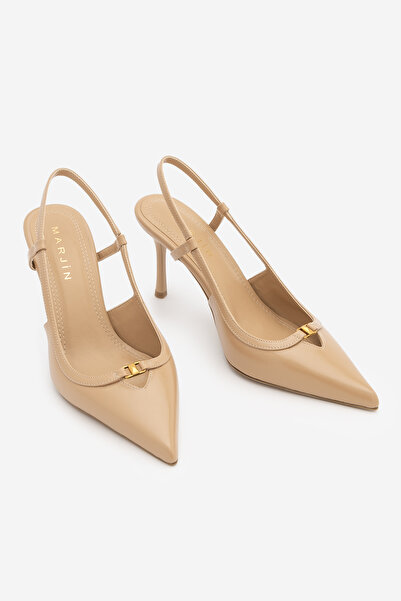 Marjin Women's Stiletto Pointed Toe Open Back Strap Buckle Thin Classic Heele...