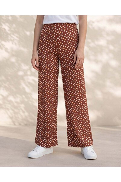 REDTAG Women Burgundy Printed Wideleg Trousers