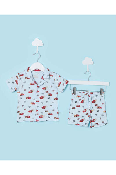 REDTAG Infant Boys Blue Printed T-Shirt And Shorts Set