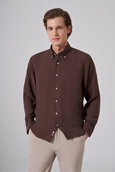 Morven Men's Brown Dynamic Fit Button-Down Collar Shirt Modal