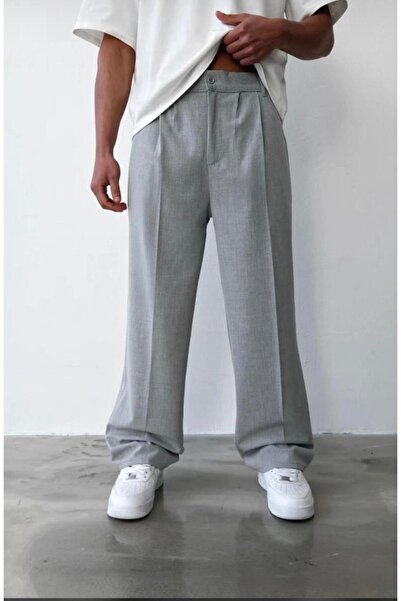 Ser Joven Ανδρικό παντελόνι από ύφασμα με πιέτες σε ανοιχτό γκρι χρώμα, άνετη...