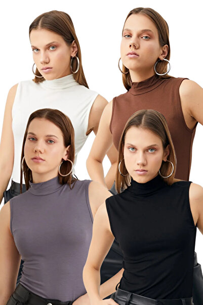 Bipantolon ΓΥΝΑΙΚΕΙΑ ΜΑΥΡΟΛΕΥΚΗ ΚΑΦΕ ΓΚΡΙ ΜΠΛΟΥΖΑ ΧΩΡΙΣ ΜΑΝΙΚΙΑ, ΣΕΤ 4 ΤΕΜΑΧΙΩΝ