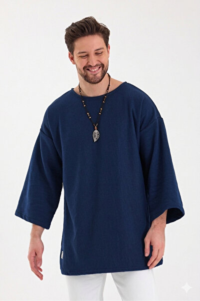 rammerry Wide Collar 4/3 Sleeve Bohemian Plain Sweat 2 Thread Fabric Oversize