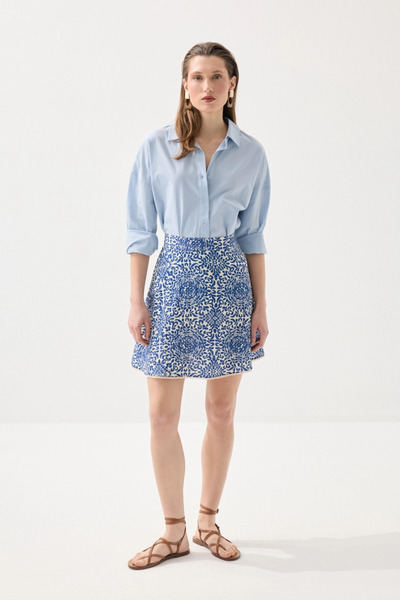 Gusto Desenli Viskon Mini Etek - Lacivert