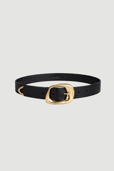 Gusto Large Buckle Faux Leather Belt - Black